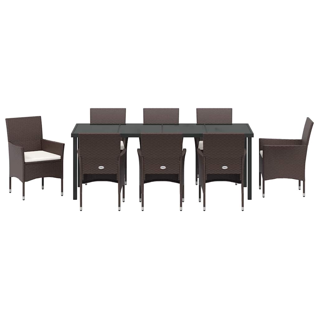 Have Spisebordssæt med pude 9 pcs Brun polyrattan