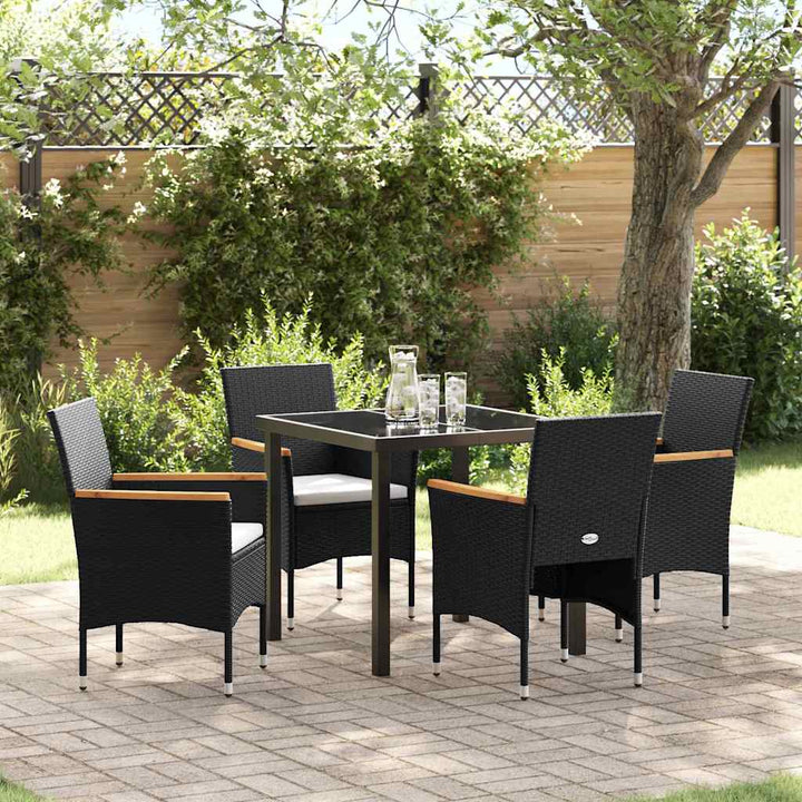 Have Spisebordssæt med pude 5 pcs Sort polyrattan