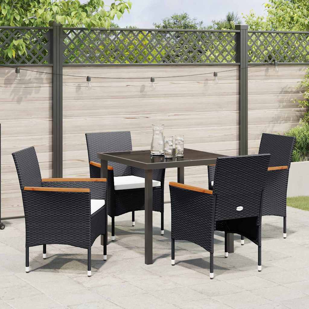 Have Spisebordssæt med pude 5 pcs Sort polyrattan