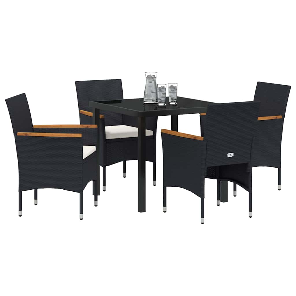 Have Spisebordssæt med pude 5 pcs Sort polyrattan