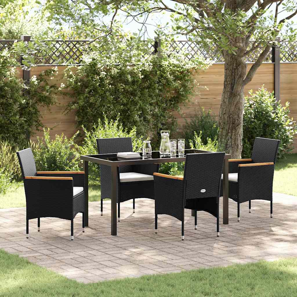 Have Spisebordssæt med pude 5 pcs Sort polyrattan
