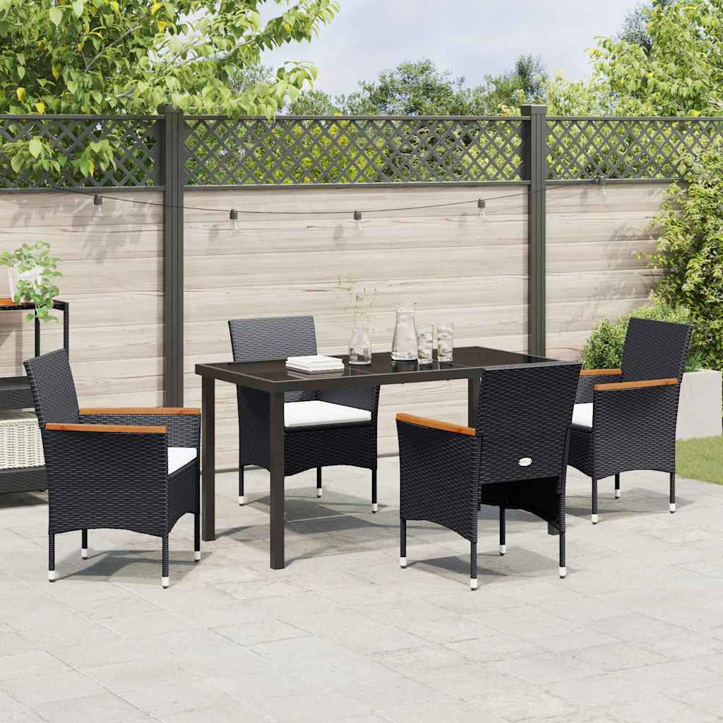 Have Spisebordssæt med pude 5 pcs Sort polyrattan