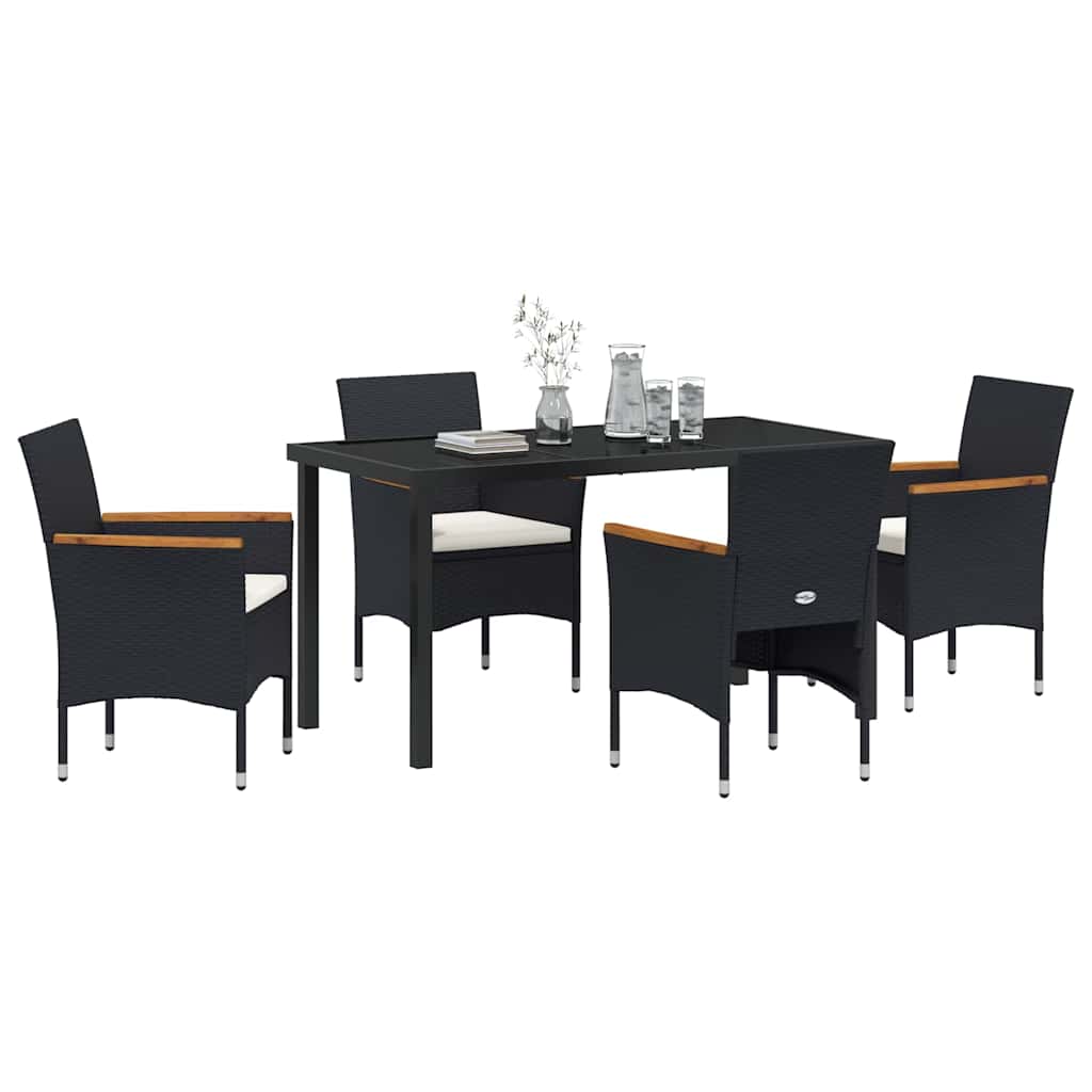 Have Spisebordssæt med pude 5 pcs Sort polyrattan