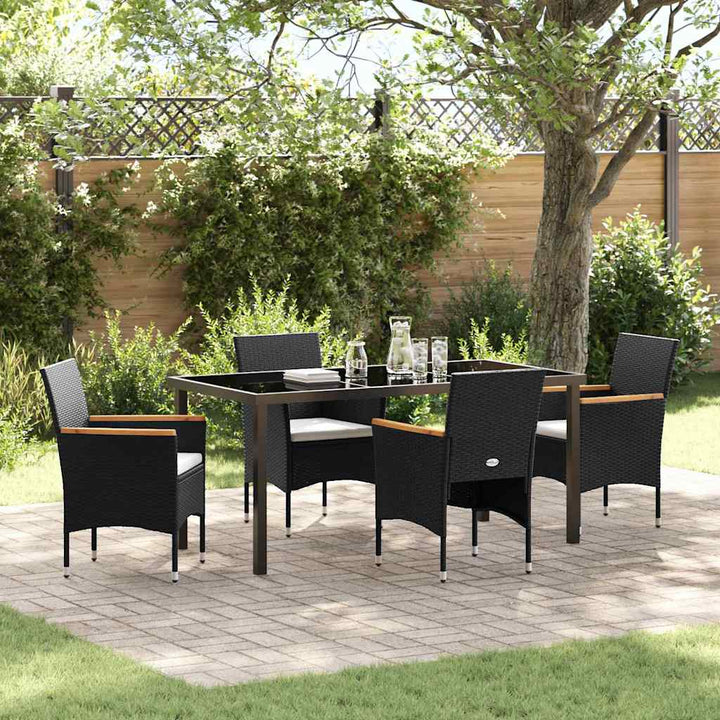 Have Spisebordssæt med pude 5 pcs Sort polyrattan