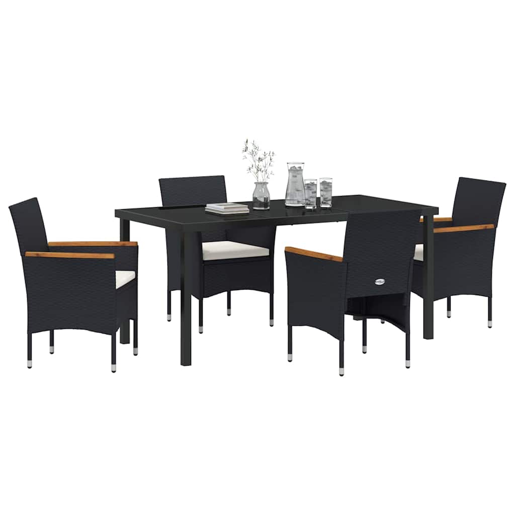 Have Spisebordssæt med pude 5 pcs Sort polyrattan