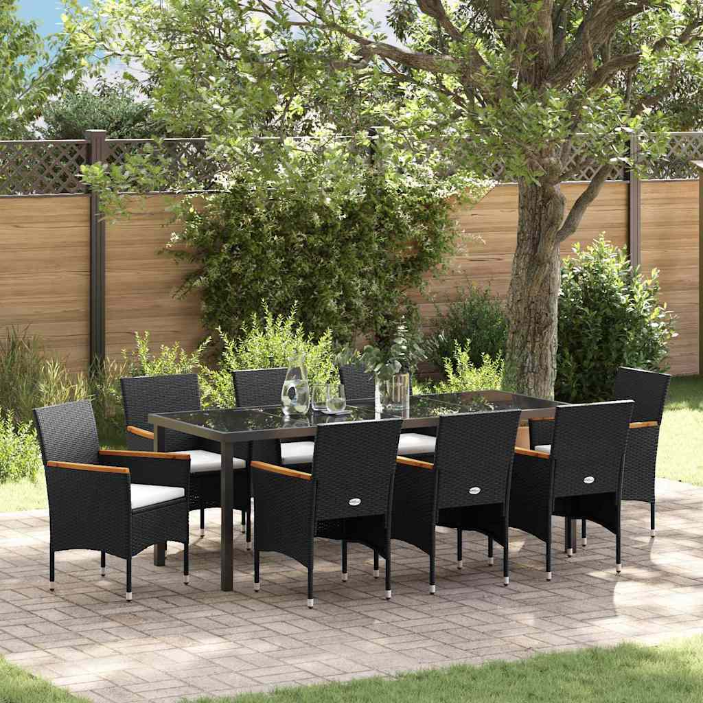 Have Spisebordssæt med pude 9 pcs Sort polyrattan