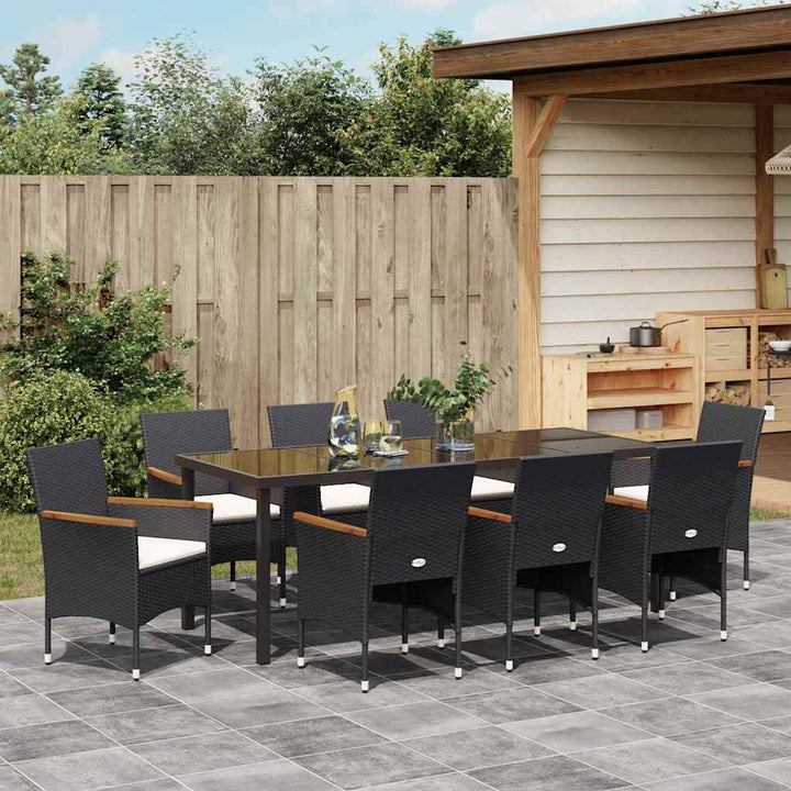 Have Spisebordssæt med pude 9 pcs Sort polyrattan