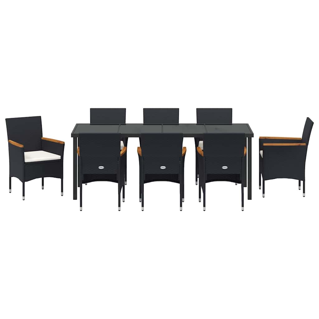Have Spisebordssæt med pude 9 pcs Sort polyrattan
