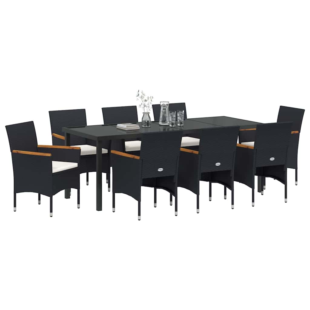 Have Spisebordssæt med pude 9 pcs Sort polyrattan