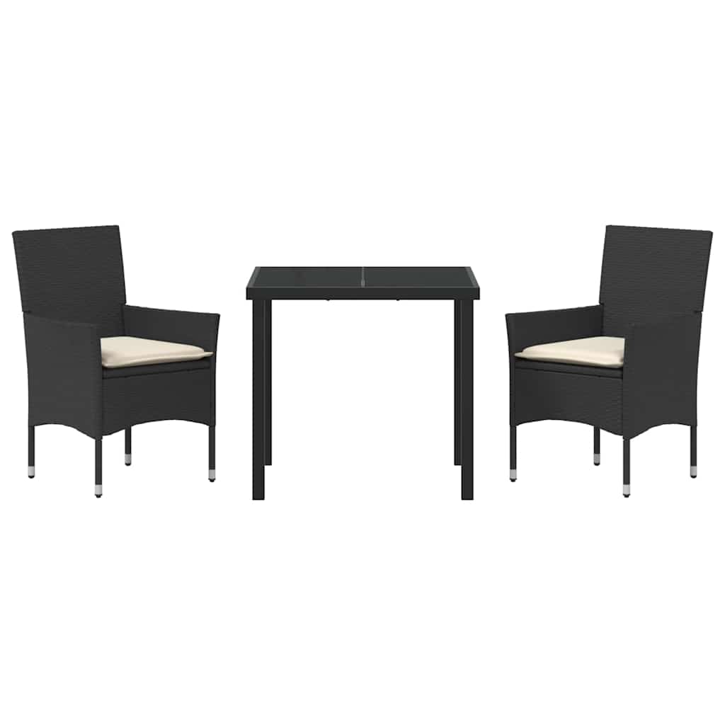 Have Spisebordssæt med pude 3 pcs Sort polyrattan