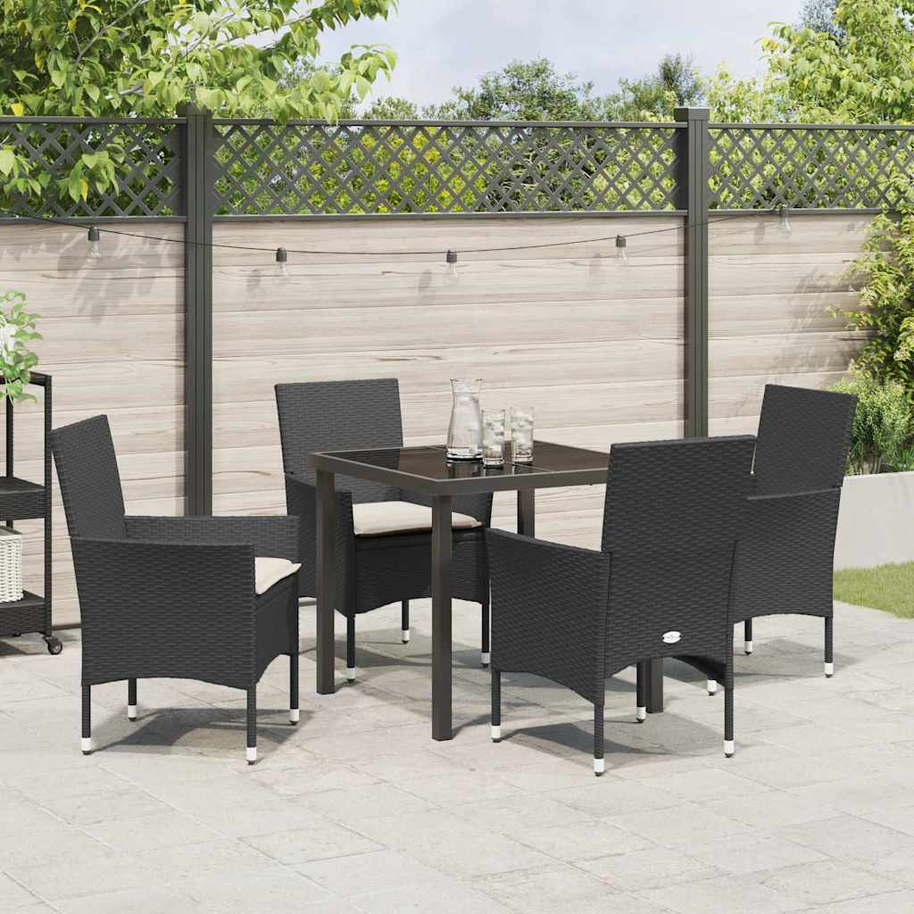 Have Spisebordssæt med pude 5 pcs Sort polyrattan