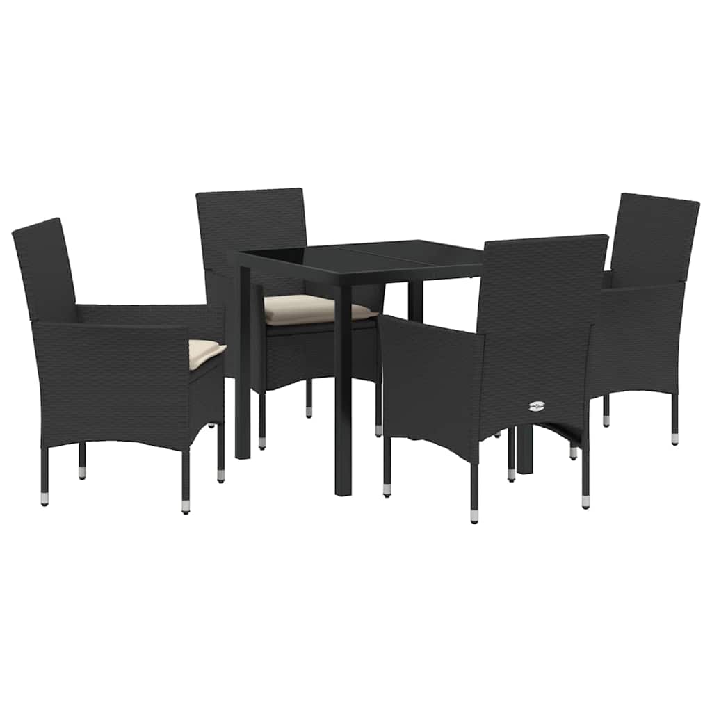 Have Spisebordssæt med pude 5 pcs Sort polyrattan