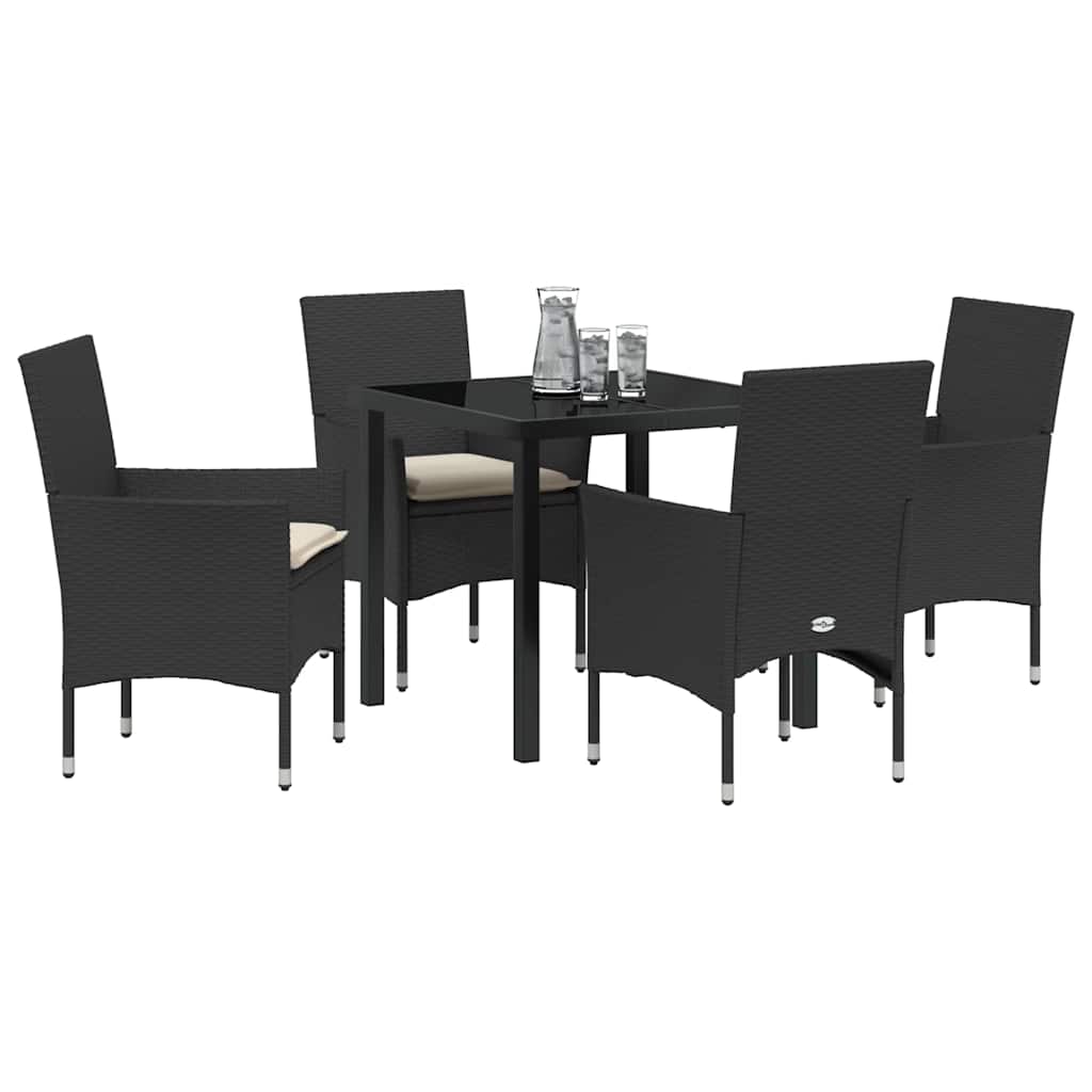 Have Spisebordssæt med pude 5 pcs Sort polyrattan