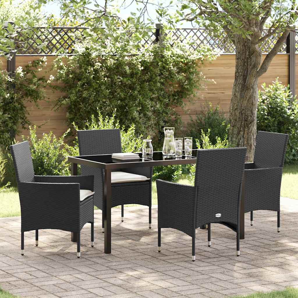 Have Spisebordssæt med pude 5 pcs Sort polyrattan