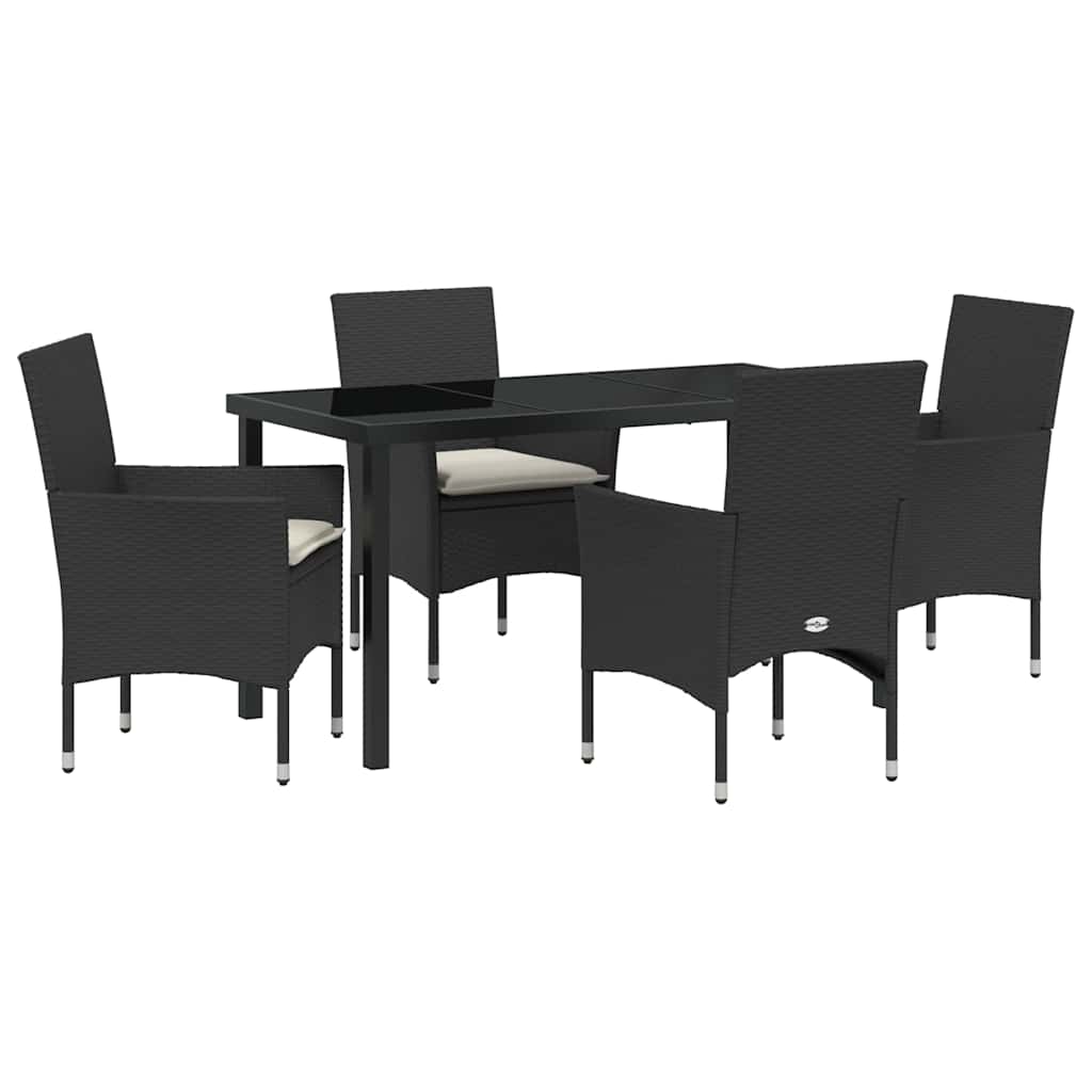 Have Spisebordssæt med pude 5 pcs Sort polyrattan