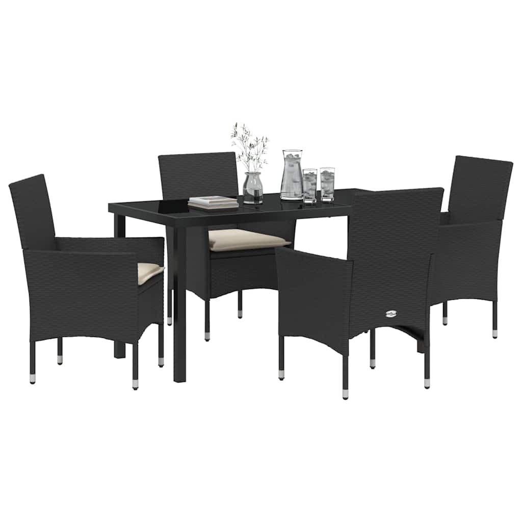 Have Spisebordssæt med pude 5 pcs Sort polyrattan
