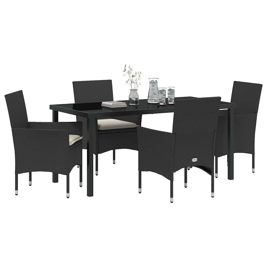 Have Spisebordssæt med pude 5 pcs Sort polyrattan