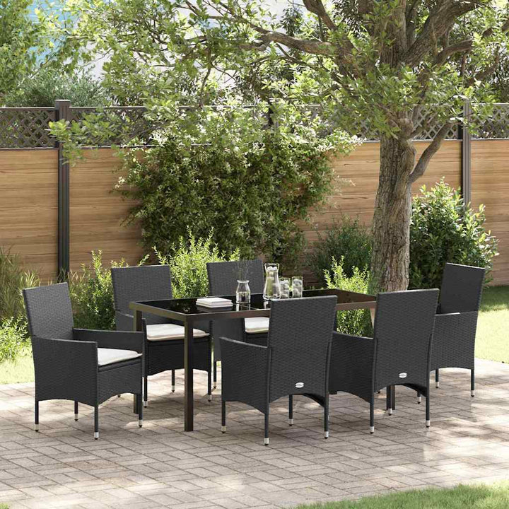 Have Spisebordssæt med pude 7 pcs Sort polyrattan