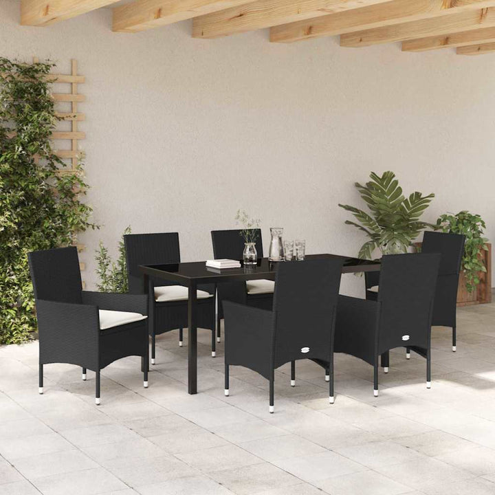 Have Spisebordssæt med pude 7 pcs Sort polyrattan