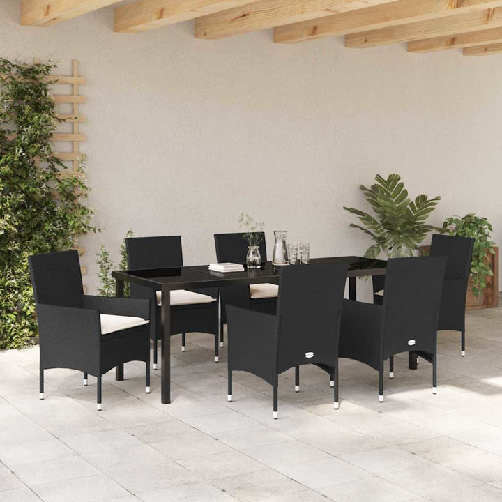Have Spisebordssæt med pude 7 pcs Sort polyrattan