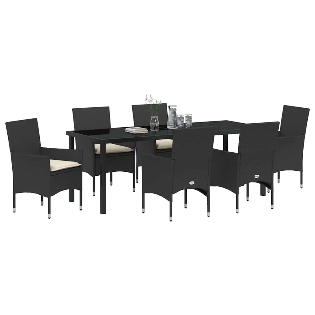 Have Spisebordssæt med pude 7 pcs Sort polyrattan