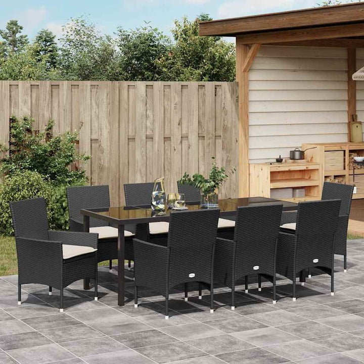 Have Spisebordssæt med pude 9 pcs Sort polyrattan