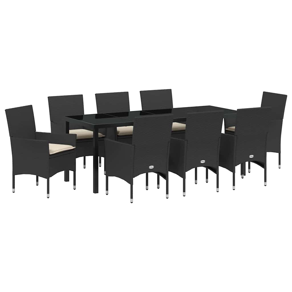 Have Spisebordssæt med pude 9 pcs Sort polyrattan