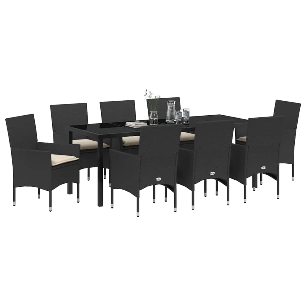 Have Spisebordssæt med pude 9 pcs Sort polyrattan