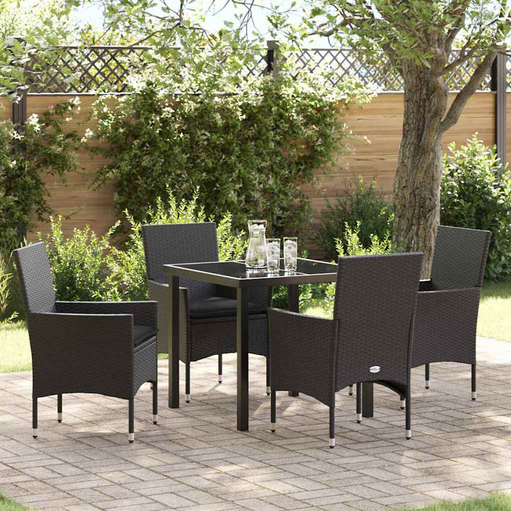 Have Spisebordssæt med pude 5 pcs Sort polyrattan