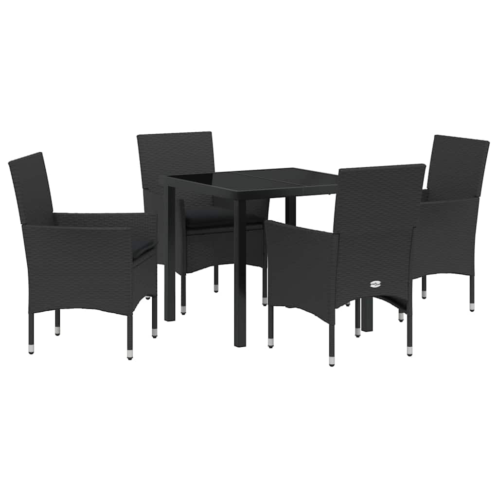 Have Spisebordssæt med pude 5 pcs Sort polyrattan