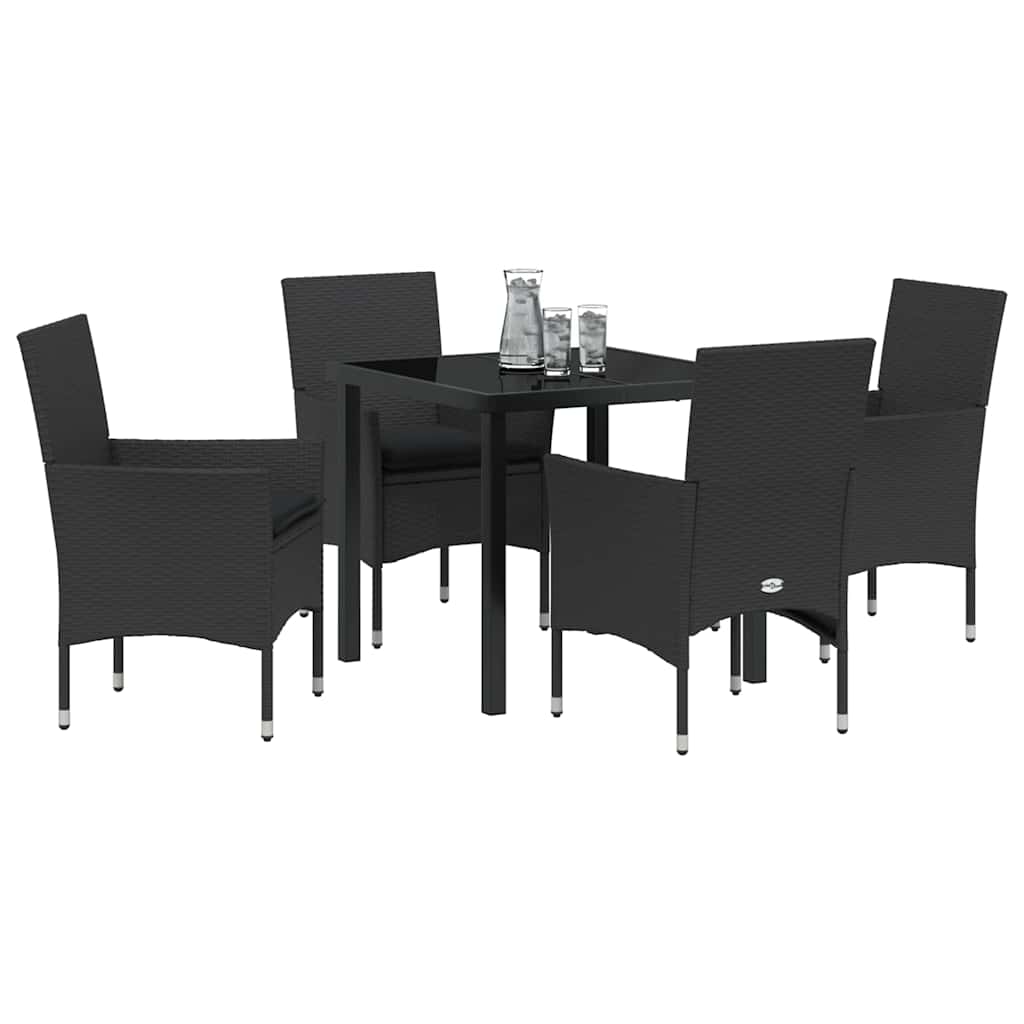 Have Spisebordssæt med pude 5 pcs Sort polyrattan