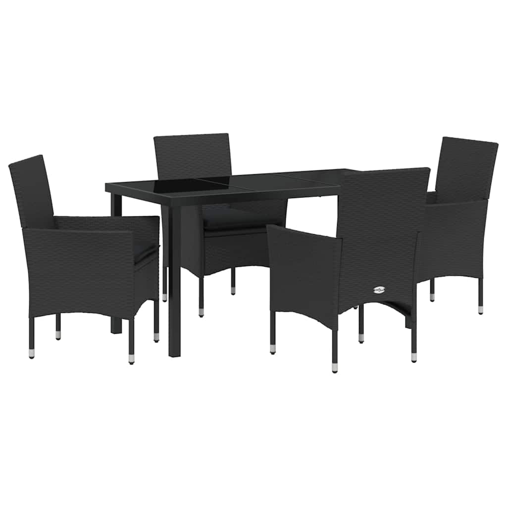 Have Spisebordssæt med pude 5 pcs Sort polyrattan
