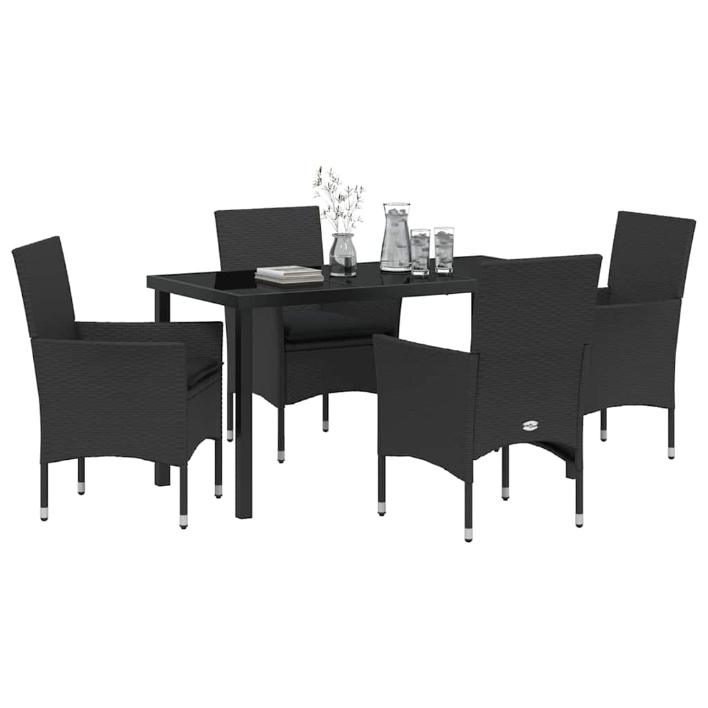Have Spisebordssæt med pude 5 pcs Sort polyrattan