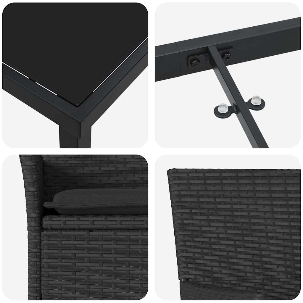 Have Spisebordssæt med pude 7 pcs Sort polyrattan