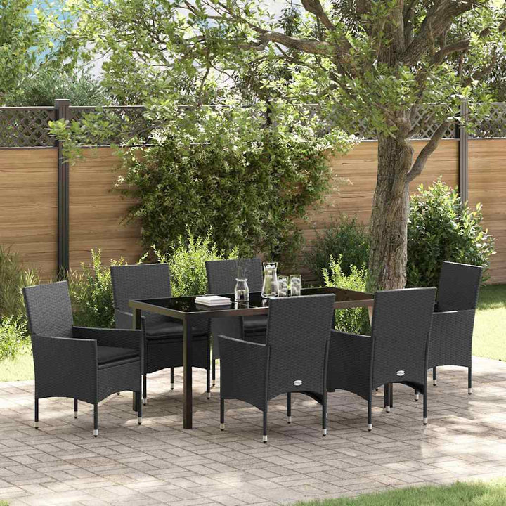 Have Spisebordssæt med pude 7 pcs Sort polyrattan