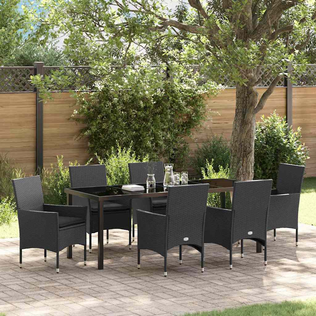 Have Spisebordssæt med pude 7 pcs Sort polyrattan