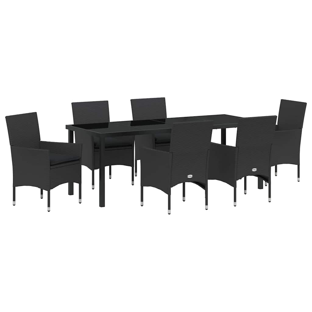 Have Spisebordssæt med pude 7 pcs Sort polyrattan