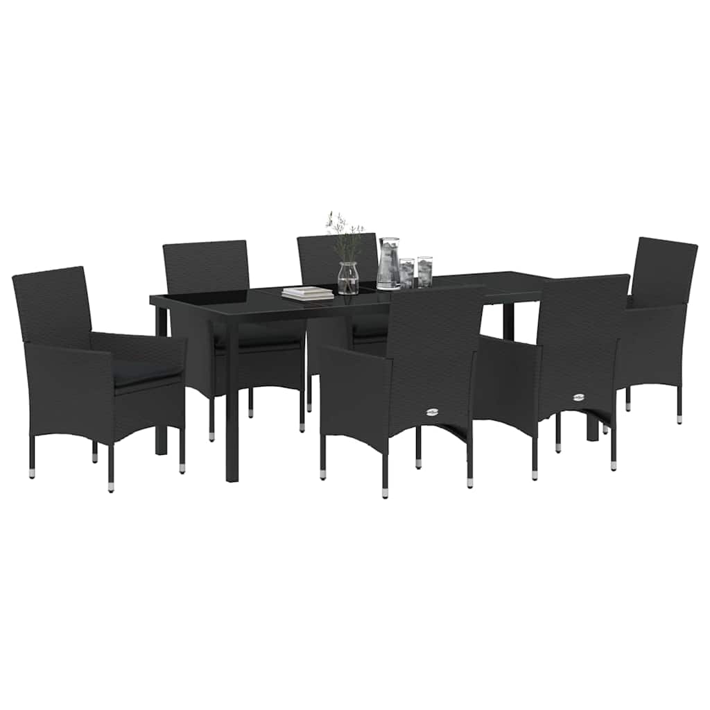 Have Spisebordssæt med pude 7 pcs Sort polyrattan