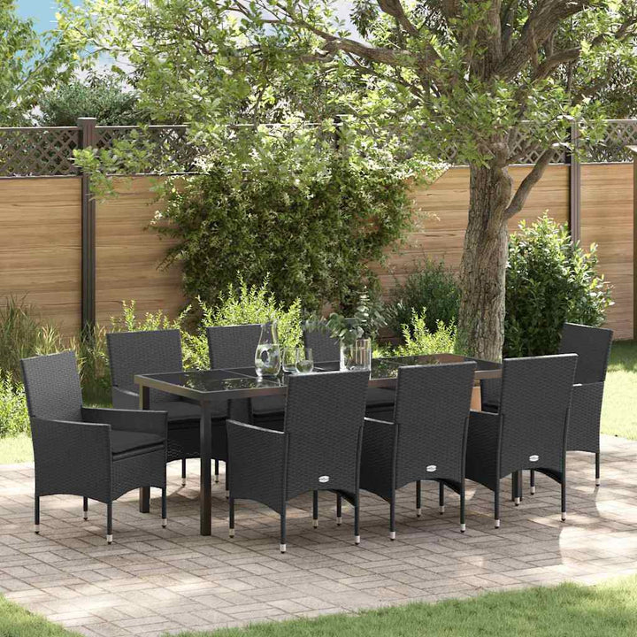 Have Spisebordssæt med pude 9 pcs Sort polyrattan