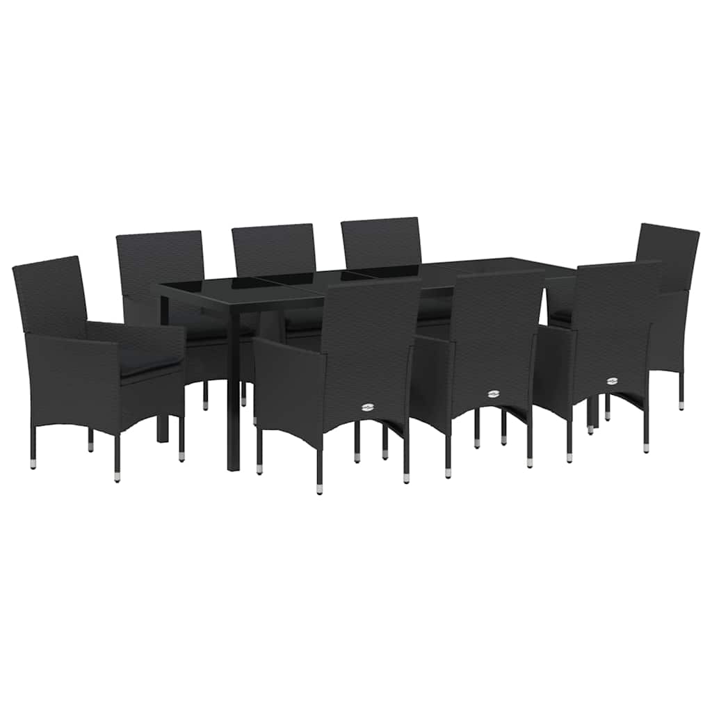 Have Spisebordssæt med pude 9 pcs Sort polyrattan