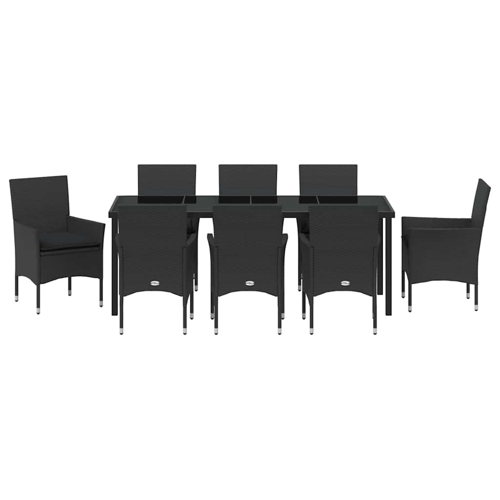 Have Spisebordssæt med pude 9 pcs Sort polyrattan