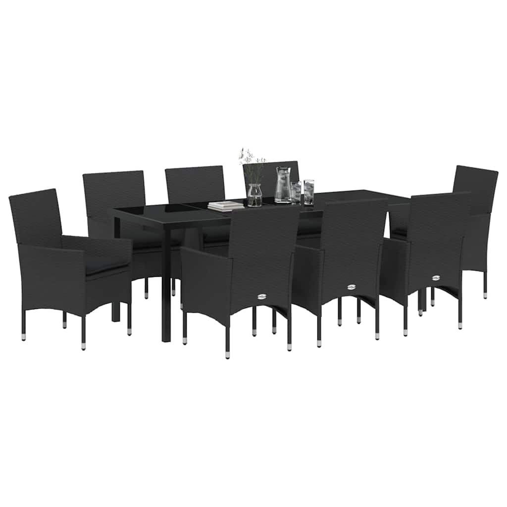 Have Spisebordssæt med pude 9 pcs Sort polyrattan