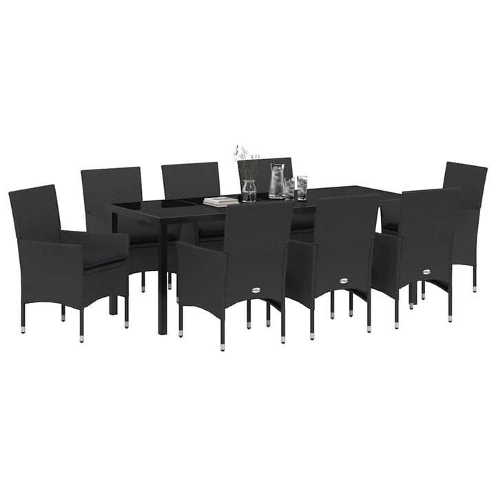 Have Spisebordssæt med pude 9 pcs Sort polyrattan