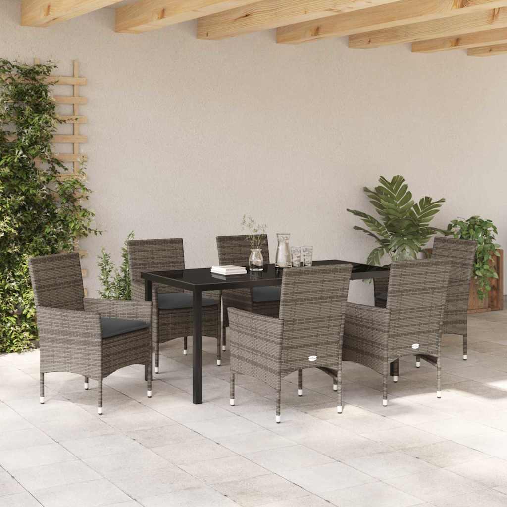 Have Spisebordssæt med pude 7 pcs Grå polyrattan