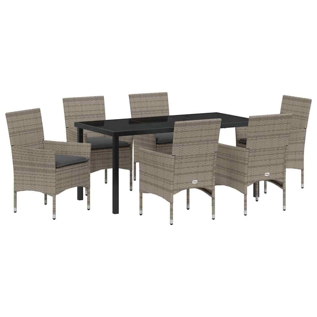 Have Spisebordssæt med pude 7 pcs Grå polyrattan