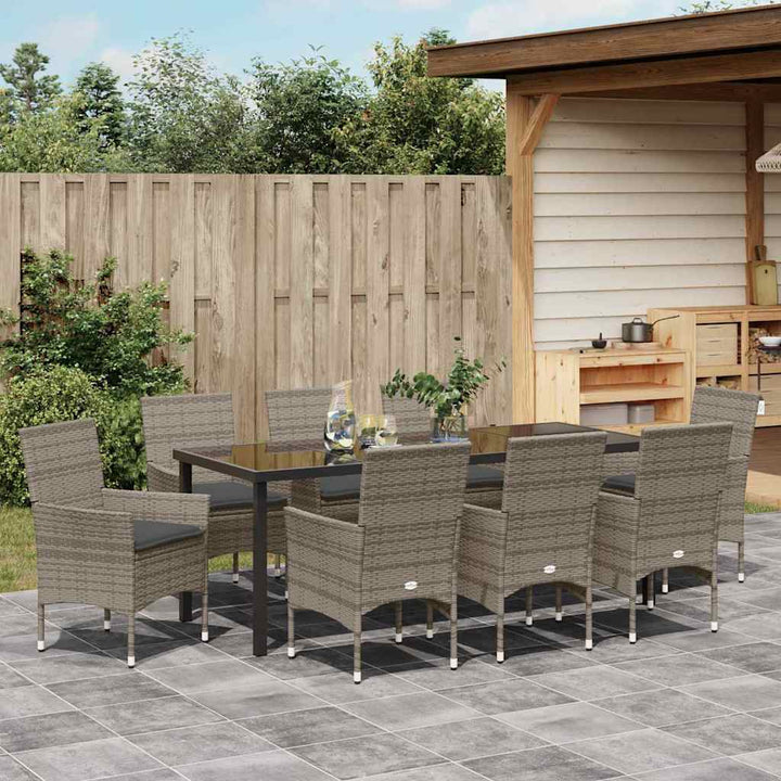 Have Spisebordssæt med pude 9 pcs Grå polyrattan