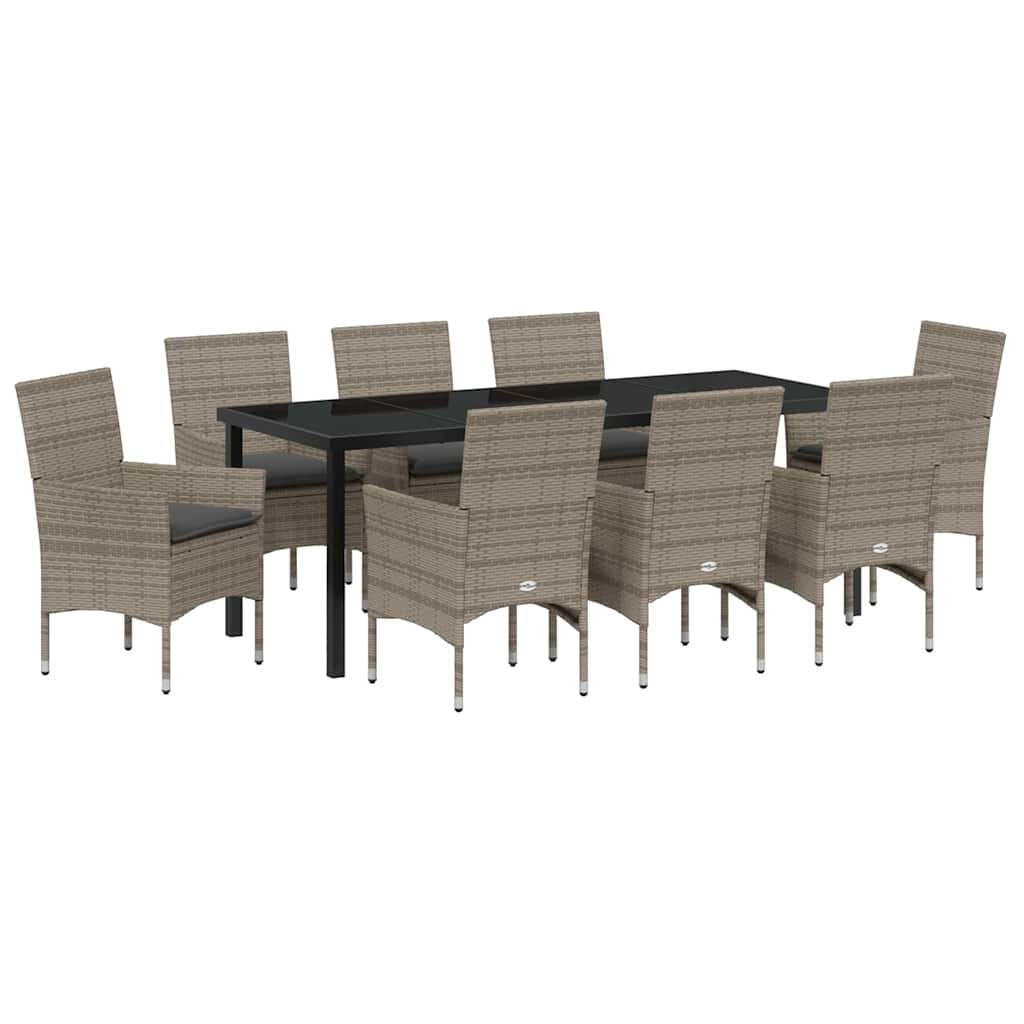 Have Spisebordssæt med pude 9 pcs Grå polyrattan