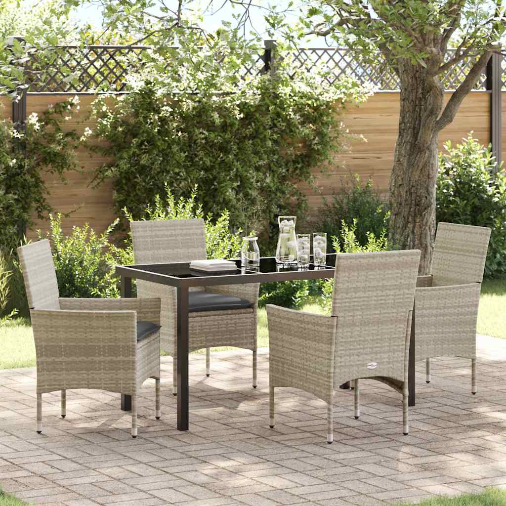 Have Spisebordssæt med pude 5 pcs Lysegrå polyrattan