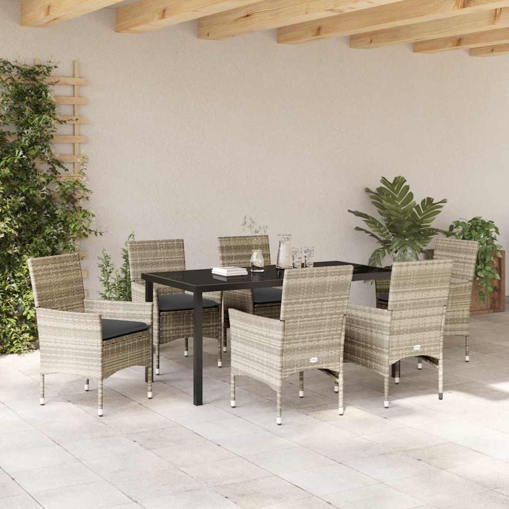 Have Spisebordssæt med pude 7 pcs Lysegrå polyrattan