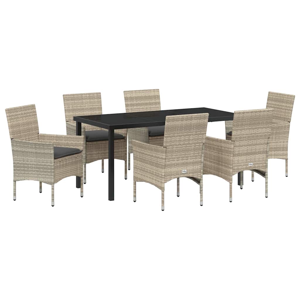 Have Spisebordssæt med pude 7 pcs Lysegrå polyrattan